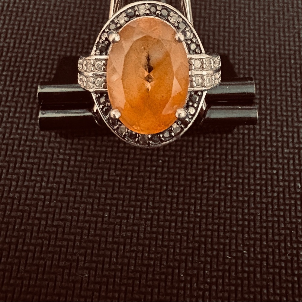 Elegant 7 CT Citrine with Black & White Diamonds Ring